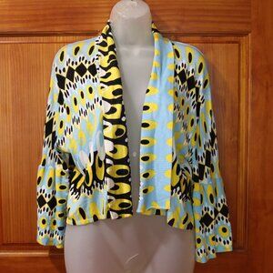 Venini Y2K Cropped Bold Colorful Geometric Print Open-Front Cardigan XL